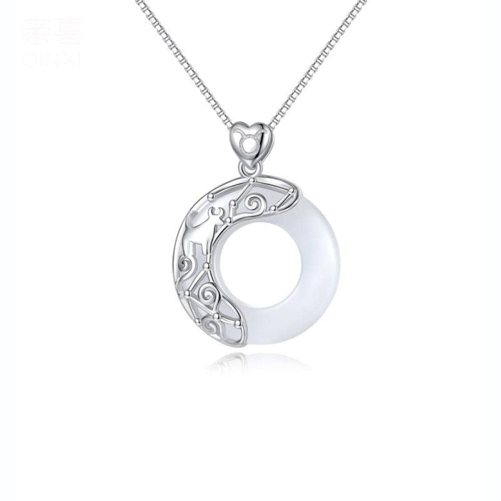 Feng Shui， Halskette aus Sterlingsilber, Sternzeichen für Frauen, Elegante Damen, natürlicher Jade-Kreis, chinesische Harmonie-Schnalle, Anhänger, Schmuck, Mädchen-Geburtstagsgeschenk