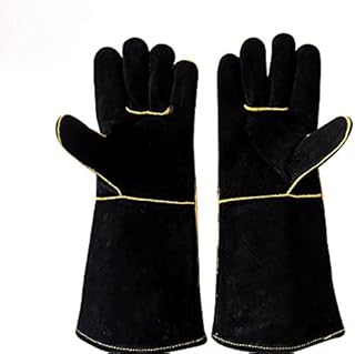 Heat Resistant Gloves, Thicken BBQ Gloves Welding Gloves, Leather Heat Proof Gloves, Cut-proof Labor Fire Oven Gloves Work Gloves, Fireplace Gardening Gloves, Extra Long Sleeves