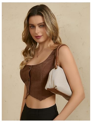 MakeMeChic Women's Corset Suit Vest Corduroy Sleeveless Scoop Neck Crop Vest Blazer Jacket3