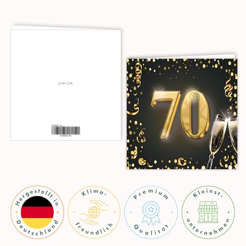 Edition Colibri Glückwunschkarte 70. Geburtstag – hochwertige Klappkarte mit Umschlag für Frau & Mann – quadratische Geburtstagskarte – ideal für Geldgeschenk oder Gutschein, gold, 15 x 15 cm