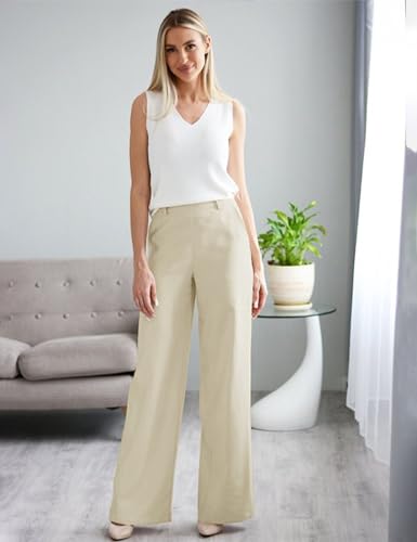 KIM S Women's Business Casual Pleated Wide Leg Dressy Pants with Belt Loops/High Waist Slacks with Pockets2