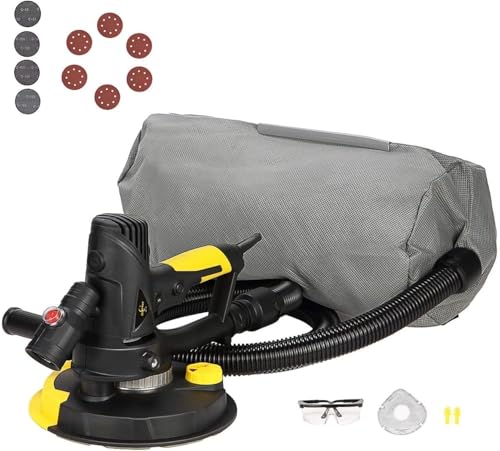 Cubeway Drywall Sander with Vacuum, Rotary and Detachable Dust Shroud for up to the Wall Sanding, Electric Drywall Sander with Variable Speed and Led Light, ETL Listed