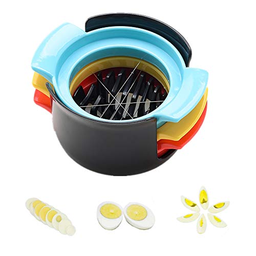 Eierschneider, 3 in 1 Gekochter Eierschneider mit 3 Schneidern, Edelstahl-Eierschneider Erdbeer- und Obstschneider mit Edelstahl-Schneiddrähten und rutschfester Basis Cover