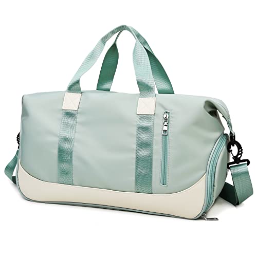 Sports Duffel Bags for Women and Men Portable gym bag with Wet Pocket & Separate Shoes Compartment Short Travel Organizer Tote Shoulder Bag, Green - Main Image