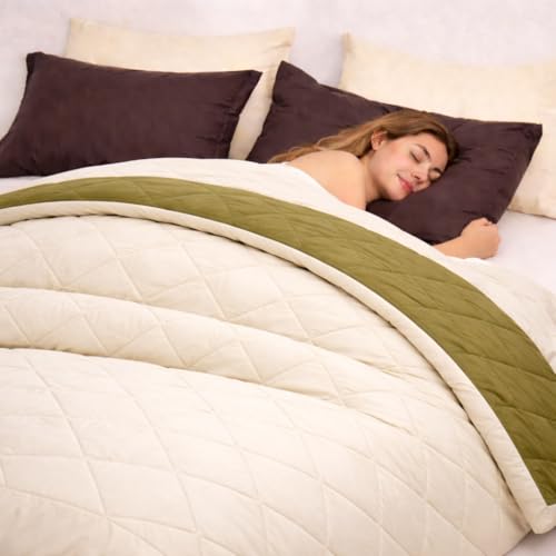 Image of King Size Comforter for Double Bed, 220 GSM Soft Microfiber Blanket, All Season Lightweight Reversible Bed Quilt, Premium Bedding, 90 x 100 Inch, Mustard Beige