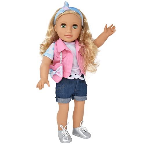 Muñeca Emily 18 pulgadas con cabello rubio y ropa miniatura 6