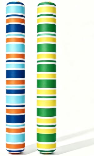 Inflatable Swimming Pool Noodle, 2 Pack Long Pool Noodle Floats Soft Fabric Covered Pool Floats Noodles,Blow Up Swimming Inflatable Pool Noodle for Pool Party (Blue Green Striped)