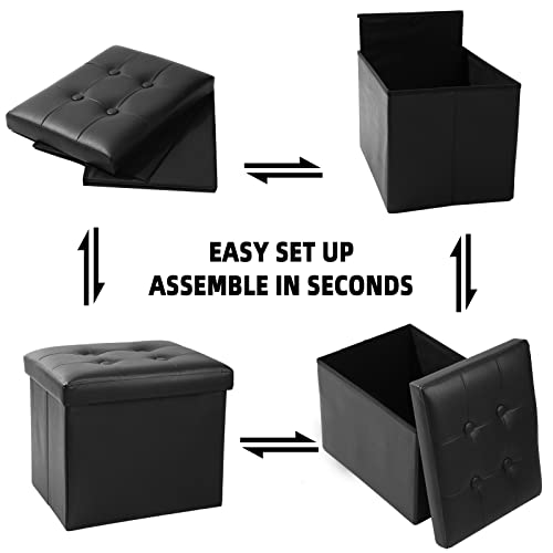 Image of ALASDO Storage Ottoman Footrest Stool Small Ottoman with Storage Foldable Ottoman Leather Foot Rest Footstool Bench for Living Room 17x13x13inches Black