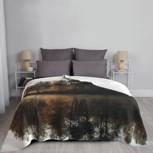 Couverture polaire en flanelle lit canapé jeté de lit réversible doux motif arbres - 4