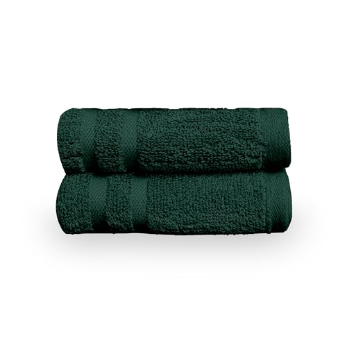 Image of Divine Casa Cotton 550 GSM Hand Towels Pack of 2 Green, 60 x 40 cm Ultra Soft & Highly Absorbent Thick Bathroom Towels