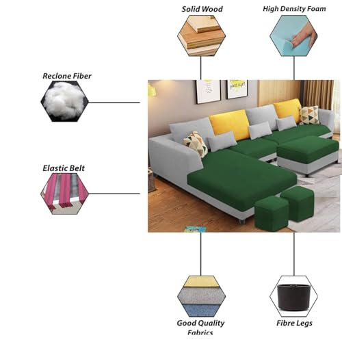 Image of Casaliving Minta LHS 8 Seater L Shape Sofa Set with Center Table for Living Room (Green Grey Fabric) Premium Fabric Sofa Set for Living Room | Hall