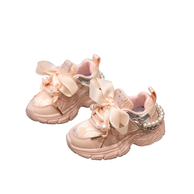 Princess Girls Sneakers Lace Breathable Pearl Chain Bowknot Birthday Decoration Luxurious Anti-Slip - Main Image