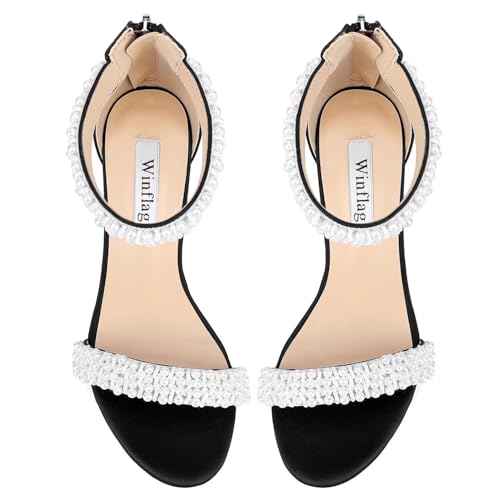 Image of Block Heel Wedding Sandals Pearl Heels Open Toe Wedding Shoes for Bride Bridal Shoes
