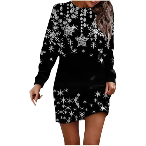 Weihnachtskleidung Damen, Weihnachtskleid Damen Lustig Weihnachts Kleid Rundhals|Weihnachtskleider Langer Pulloverkleid Frauen Minikleid Große...