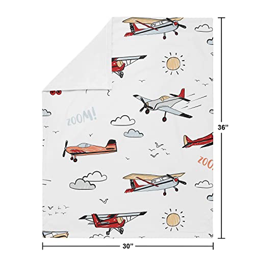 Image of Sweet Jojo Designs Vintage Airplane Boy Blanket Receiving Security Swaddle for Newborn Toddler Nursery Car Seat Stroller - Grey Yellow Orange Red White Blue Airplanes Air Plane Transportation Clouds