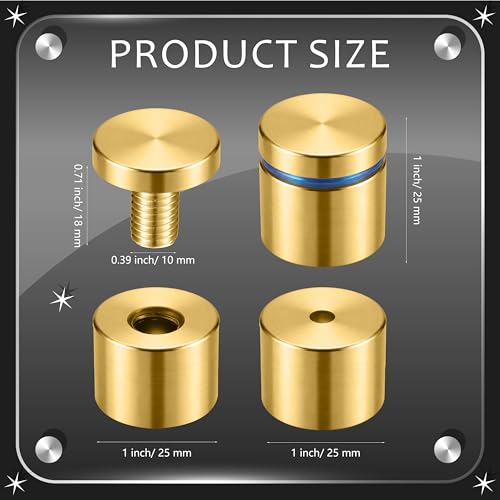 Image of Pelopy 12 Pcs Sign Standoff Screws Advertising Screws Stainless Steel Wall Standoff Mounts Glass Acrylic Nail (1 x 1 Inch,Gold)