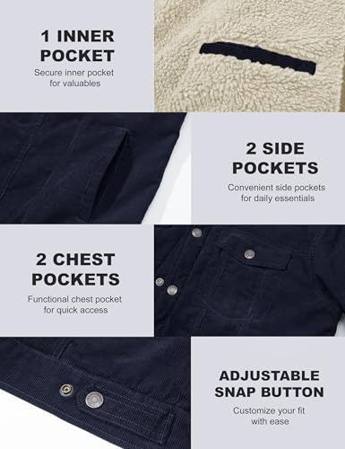 Image of MAGCOMSEN Men's Corduroy Jacket Winter Sherpa Lined Warm Thick Trucker Cargo Coat with 5 Pockets