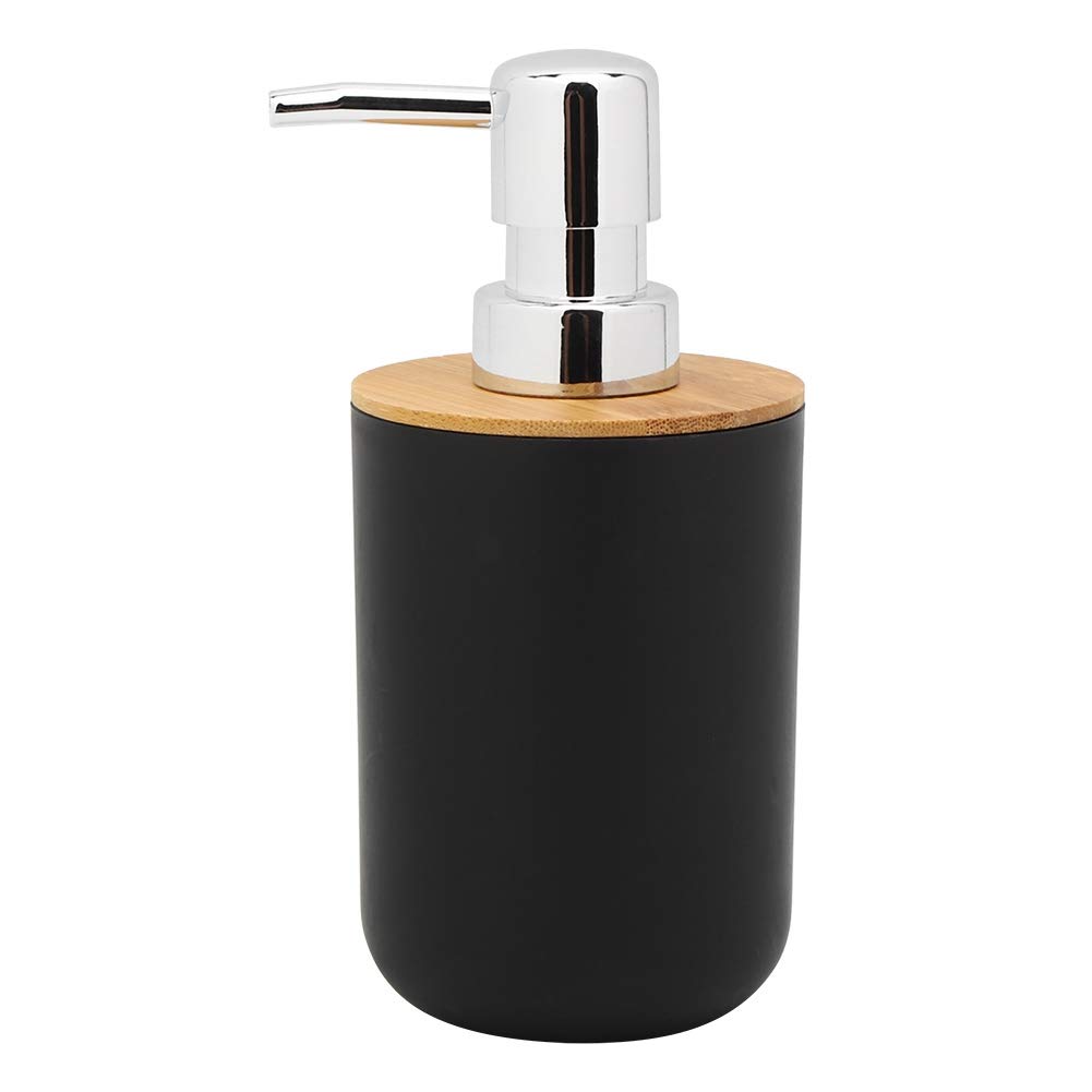 Juego de 6 accesorios de baño, jabonera, soporte para cepillo de dientes, taza de dientes, botella de loción, cepillo de inodoro, polipropileno duradero + bambú, elegante decoración negra para baños