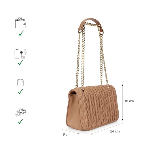 Image of Fastrack QuiltGrid Shoulder Bag | Faux-Leather Women's Handbag | Diamond Quilted Design | Adjustable Chain Strap | Zipper & Magnetic Closure | Gold-Finish Hardware