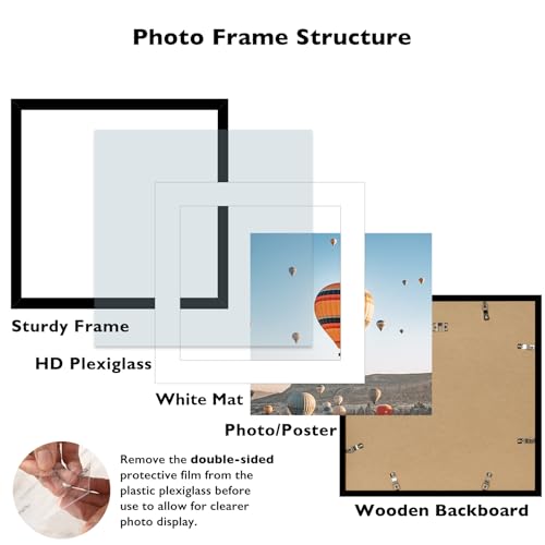 Image of JCJMY 18x18 Picture Frame Black with 14x14 Mat, Display Photo 14x14 with Mat or 18 x 18 Without Mat, Wall Hanging Large 18x18 Poster Frame with Shatter Resistant Plexiglass, Black