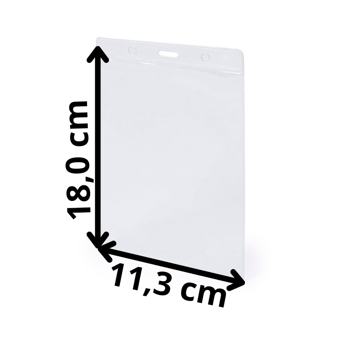 100 Lanyard de poliéster con mosquetón + 100 Identificador transparente de PVC de diseño vertical. Acreditación en Ferias, Estudiantes, Eventos, Fiestas y/o Empresas. (Blanco)