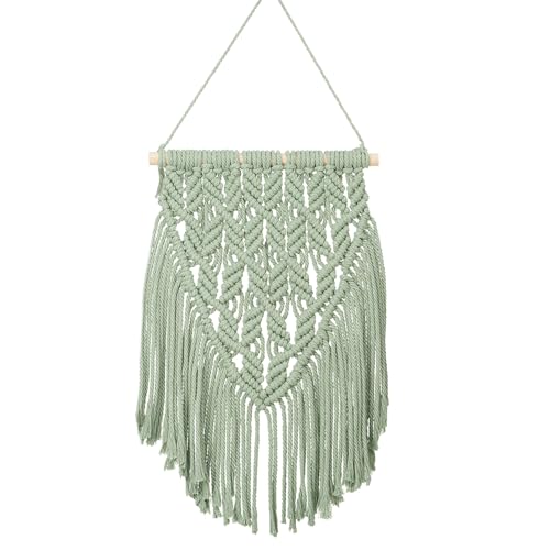 Image of Small Macrame Wall Hanging Decor Boho Tapestry for Bedroom Living Room Dorm Nursery and Office, Cute Aesthetic Wall Art for Small Spaces for Teen Girls and Home Decor (Light Green, 16*10 Inch)