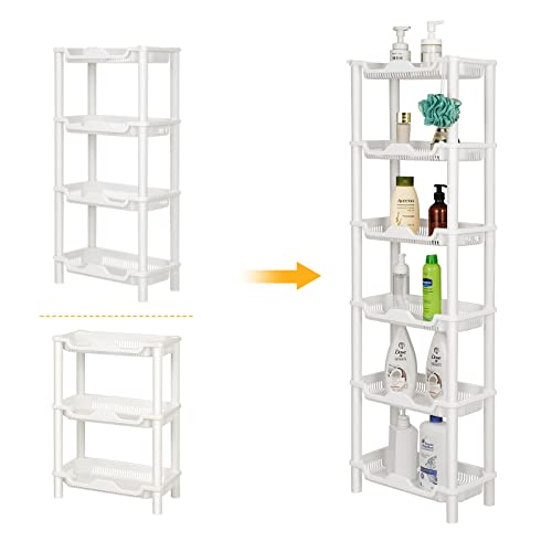 Elyken 4 Tier Shower Caddy Organizer Shelf Standing, 15.8 X 8.1 X 31.5 Inches, Rustproof, Plastic Floor Storage Rack For Bathroom, Countertop, Shower Pan, Narrow Place, White #TOP3