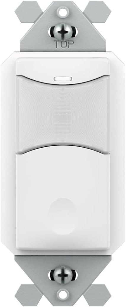 SWX-121-WH Light Switch with Motion Sensor – Passive Dual Technology PIR & Acoustic, Auto On, 120/277V, 800W/1200W, 1-Pole, Versatile Wiring, White, Made in USA, 5-Year Warranty