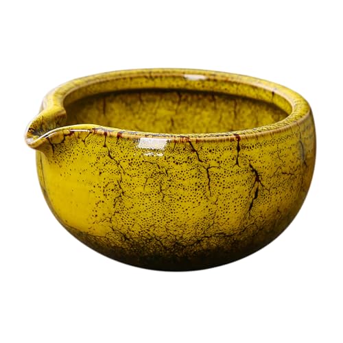 Sizikato Stoneware Porcelain Matcha Bowl with Spout, 5.2 Inch Vintage Ceramic Green Tea Bowl