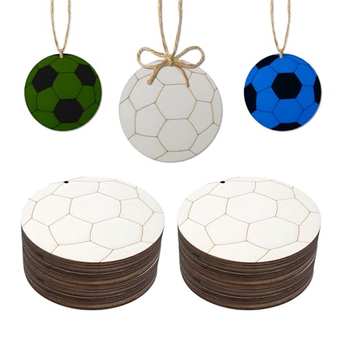 40Pcs Unfinished Wooden Soccer Cutout for DIY Craft, Soccer Shaped Wood Slices Soccer Hanging Ornaments Sports Themed Door Hanger Party Home Decoration