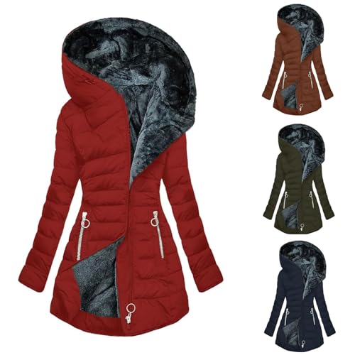 Generisch Winterjacke Damen Mit Kapuze Stepp Wintermantel Damen Elegant Warm Steppjacke Frauen Übergangsjacke mit Reissverschluss Jacke Mantel Winter Mittellang Kuscheljacke...