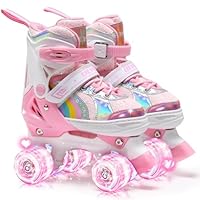 OLYSPM Kids Roller Skates for Girls Boys Pro 4-Size Adjustable, Roller boots With 8 Light Up Wheels, Beginner safe Children's Quad Skates - Ideal Christmas Birthday Gift