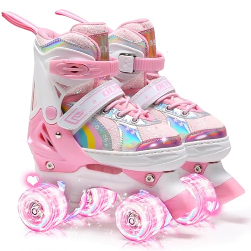OLYSPM Rollschuhe Kinder Verstellbar Rollschuhe Damen,LED Rollschuhe und 4 Größen verstellbar,mit Aufbewahrungstasche für Mädchen,Jungen und Anfänger(BlassRosa,M) OLYSPM Rollschuhe Kinder Verstellbar Rollschuhe Damen,LED Rollschuhe und 4 Größen verstellbar,mit Aufbewahrungstasche für Mädchen,Jungen und Anfänger(BlassRosa,M)