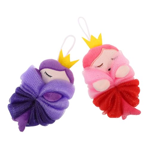 VILLCASE 2 Esponjas de Baño Dibujos Animados Esponja Corporal Exfoliante Suave Color Púrpura y Rosa Accesorios para Baño Infantil