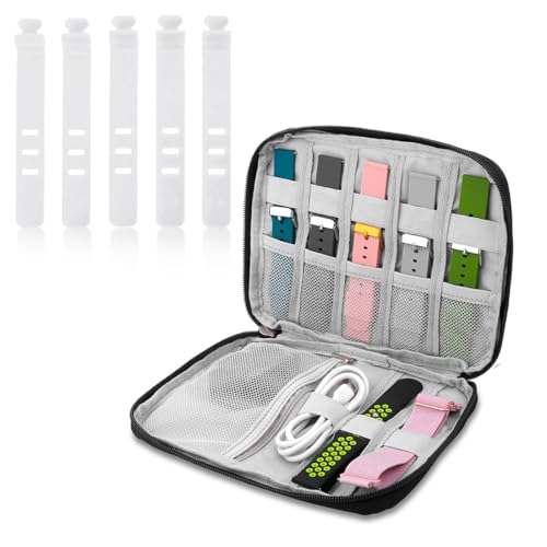 JUGUTA 1 Piece Sac Organisateur De Bracelet De Montre Avec 5 Organisateurs De Câbles, Organisateur De Cadran De Montre, Sac De Voyage, Étui De Rangement, Compatible Avec Tous Les Bracelets De Montre