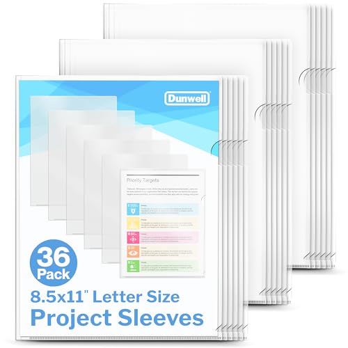 Dunwell Clear Folders for Documents, Plastic 8.5x11 File Sleeves for Document Protection, Filing, Storage, Organization (36 Pack) Transparent Folders with Pockets, Durable Letter Size Document Holder
