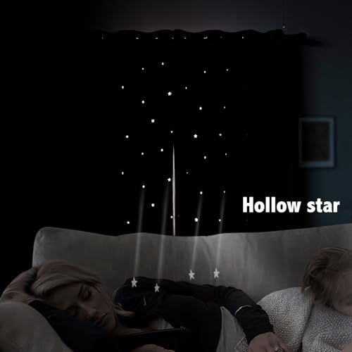Image of indistar Star Cutout Kids Window Blackout Curtains for Girl Bedroom Window Room Darkening Curtains & Drapes Baby Nursery Curtains (2 Panel,52Wx63L inch,Wine Red)