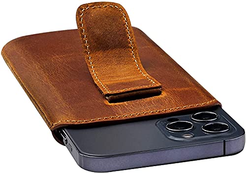 Étui en cuir véritable iPhone 13 Pro Suncase chic Cognac