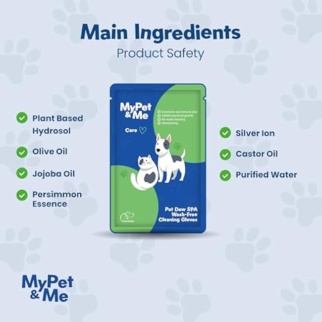 My Pet & Me - No-Rinse Cleaning Gloves for Dogs & Cats - 6 Count | Deodorizing & Moisturizing Pet Glove Wipes | Dog Washing Gloves for Easy Grooming | Paw Cleaner & Bath Gloves for Pets-Q0NGZAUp