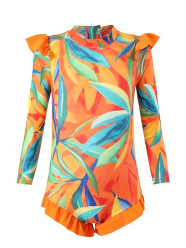 Girls Swimsuit One Piece Bathing Suits Printed Beach Swimwear Ruffle Surfing Rash Guard3