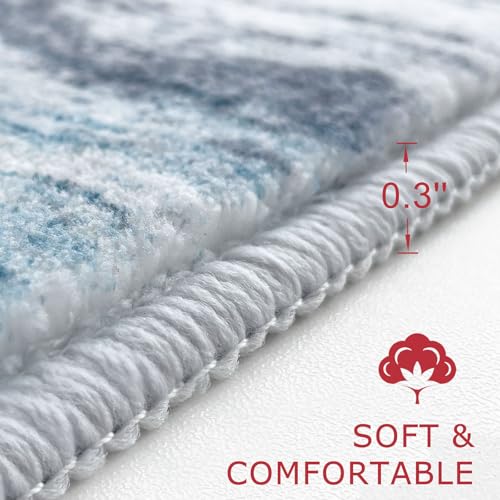 KOZYFLY Modern Abstract Kitchen Runner Rug, 2x10 Washable Rug Runner Non-Slip Soft Striped Hallway Runner Rugs, Light Blue Print Distressed Carpet Runner for Entryway Bathroom Laundry Room Foyer