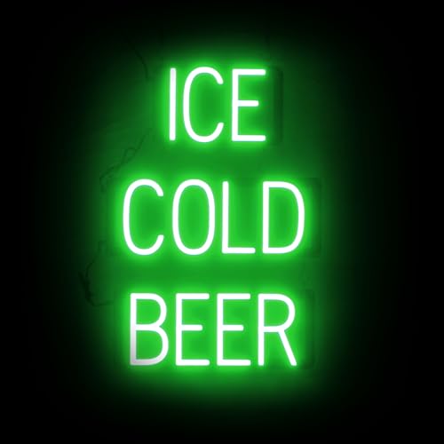Image of SpellBrite LED Neon ICE COLD BEER Sign for Business - Green, 17 inch x 24 inch | Ultra-Bright Click-Together Signage for Bars & Restaurants, with Visibility from 500 ft - 8 Animations, 6 Brightness Levels