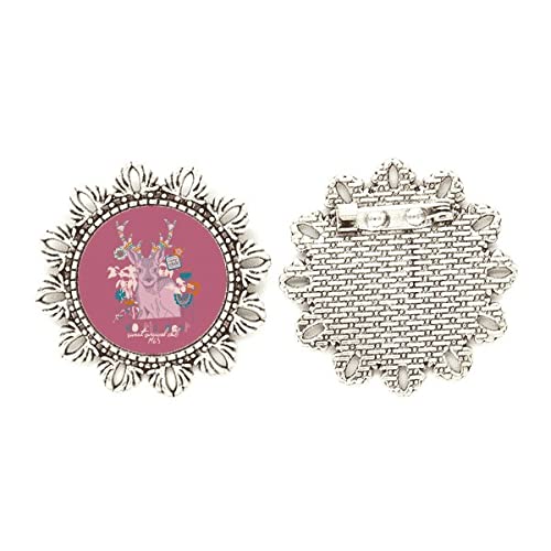 Broche de reno de plata con flores y acabado brillante tallado