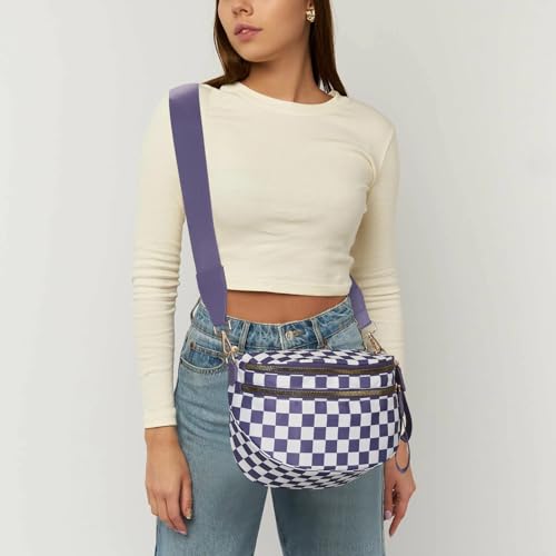 Image of hibear Checkered Crossbody Bag Spacious Bum Bags for Women Nylon Crossbody Fanny Packs Checkered Purse Belt Wallet