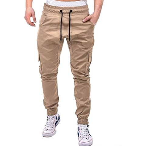 Photno Men's Sweatpants with Pockets Elastic Bottom Classic Joggers Drawstring Pants Trousers (M, Z_Khaki) Cover