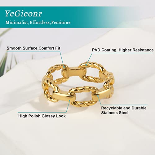 Yegieonr Gold Chain Link Rings For Women, Non-Tarnish Stainless Steel Rings With 18K Gold Plated, Statement Stackable Jewelry For Women, Girls #TOP4