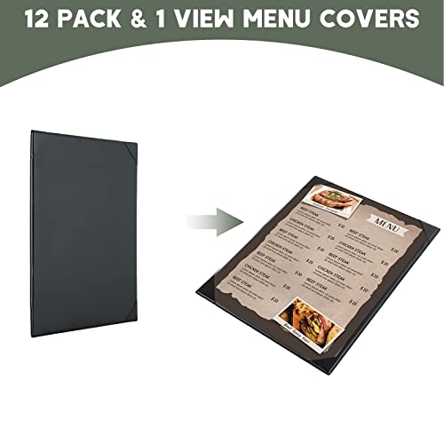 Flkqc Restaurant Menu Covers Holders 8.5" X 11" | Pack Of 12 Synthetic Leather Single View Menu Holder Covers Book Style With Angled Corners Black For Wine List #TOP3