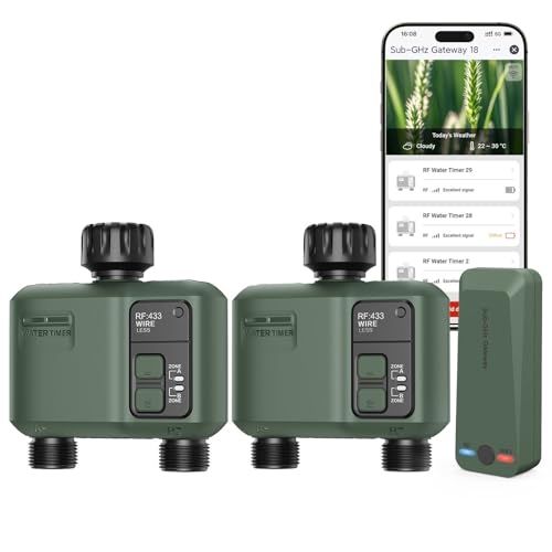 Shrivee 2PCS Timer per Irrigazione Wifi 2 Vie a Batteria Smart Programmabile Automatica Water Temporizzatore per Esterno Giardino Prato Orto