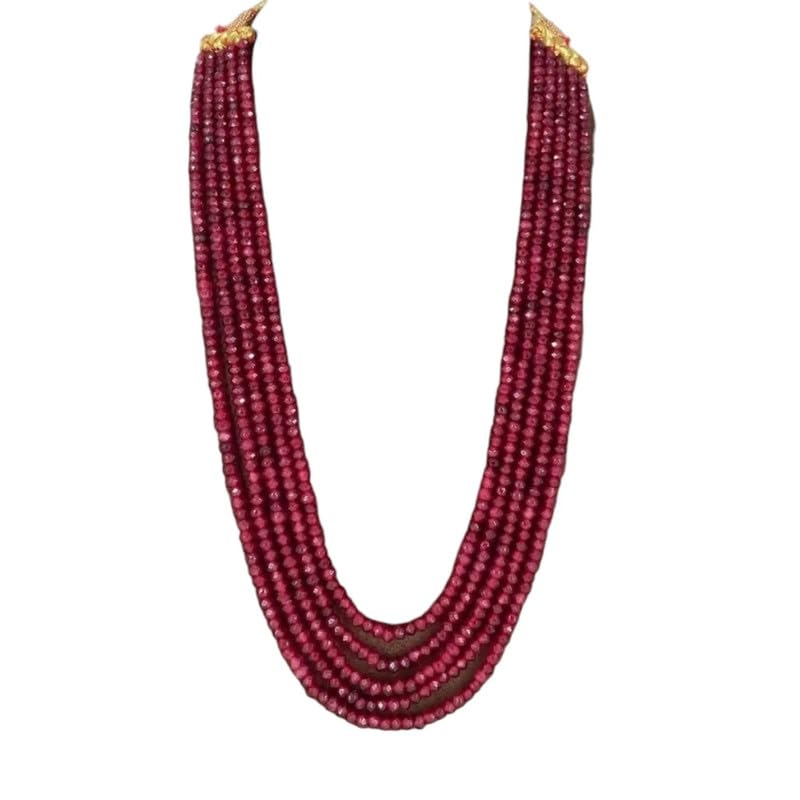 AAMRAPALI SILVER GEMS5-Line Pink Multicolor Necklace - Layered Beads for a Bold Statement
