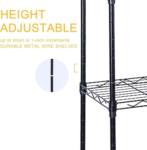 Image of Simple Deluxe Heavy Duty 6-Shelf Shelving, 29.92'' D x 13.98'' W x 71.65'' H Adjustable Wire Shelving with Hanging Hooks and Wheels, Black
